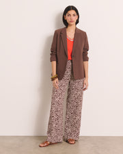 tee-shirt orange encolure V en lin et coton manches courtes