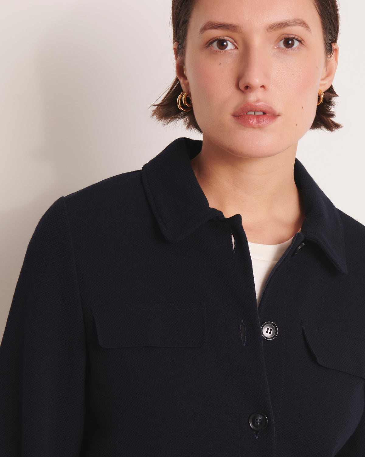 Veste boutonnée bleu marine en maille VALI/13244/317