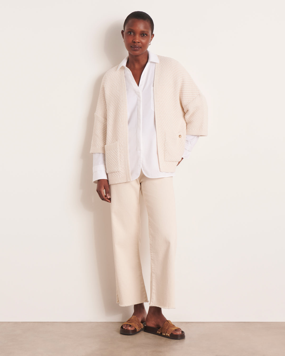 Veste en maille beige point fantaisie VALLETTA/13007/005