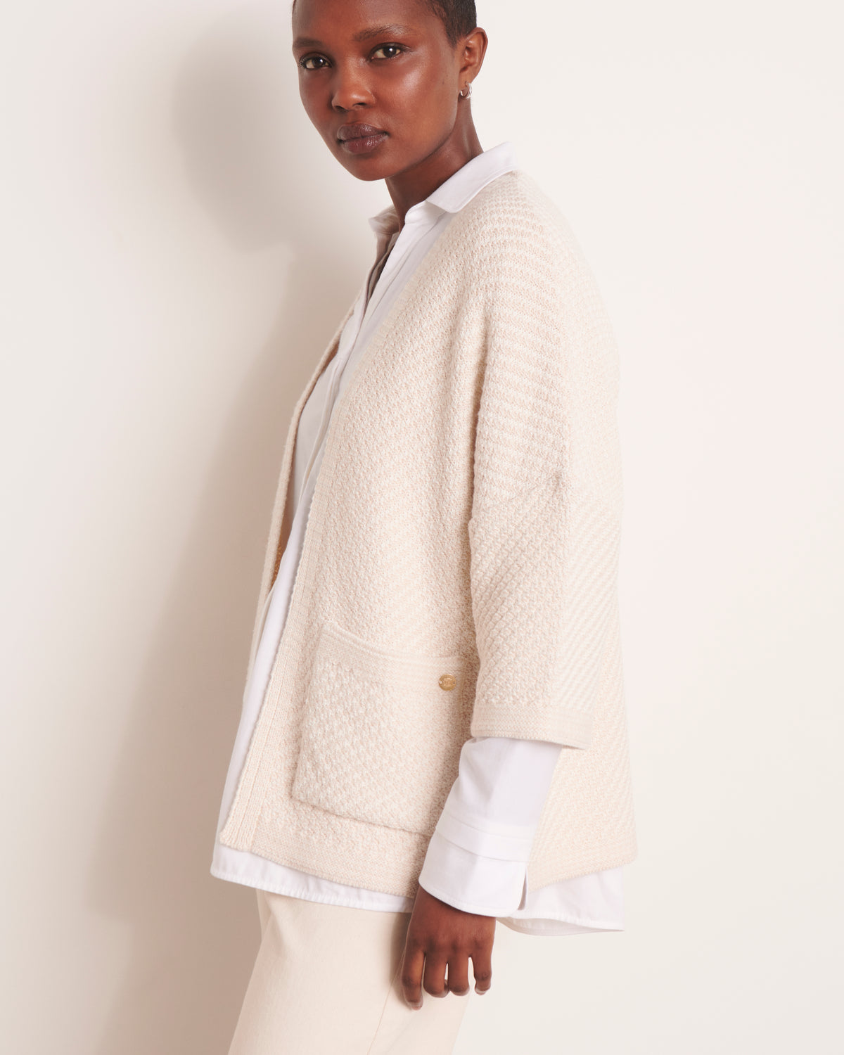 Veste en maille beige point fantaisie VALLETTA/13007/005