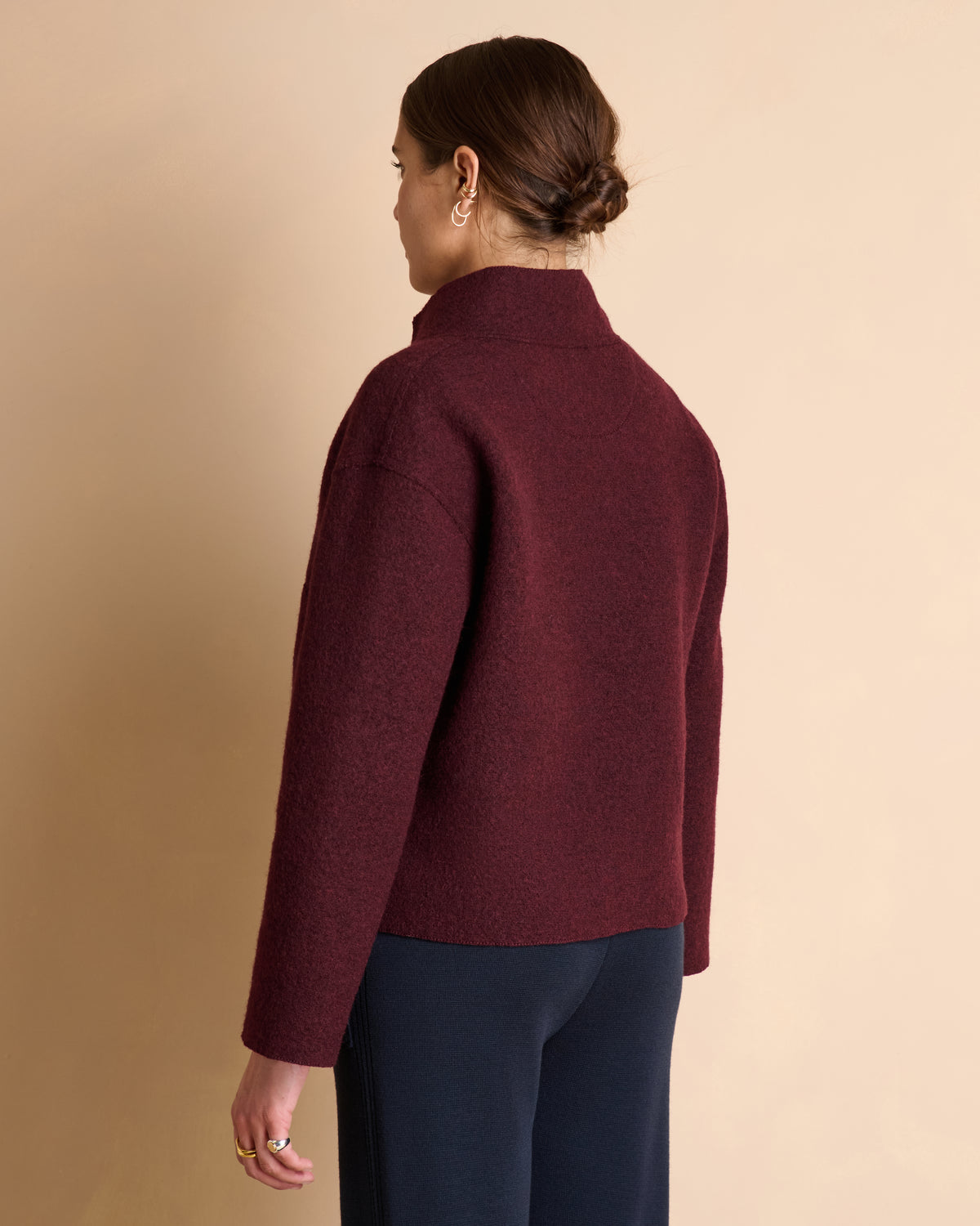 Veste courte bordeaux en laine bouillie col montant VEWTON1927/14204/816