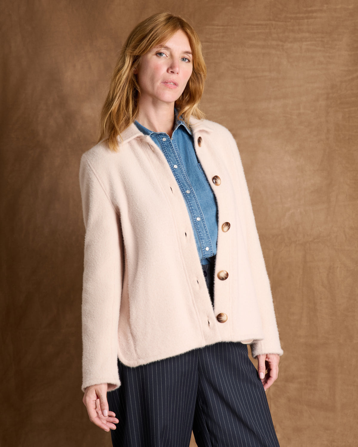 Veste beige courte boutonnée VIENNE/14066/781