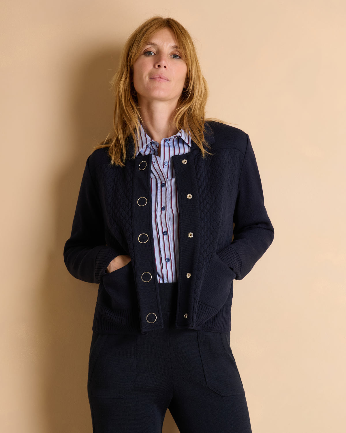 Veste bleu marine en laine boutonnée VIOLAINE1927/14002/319