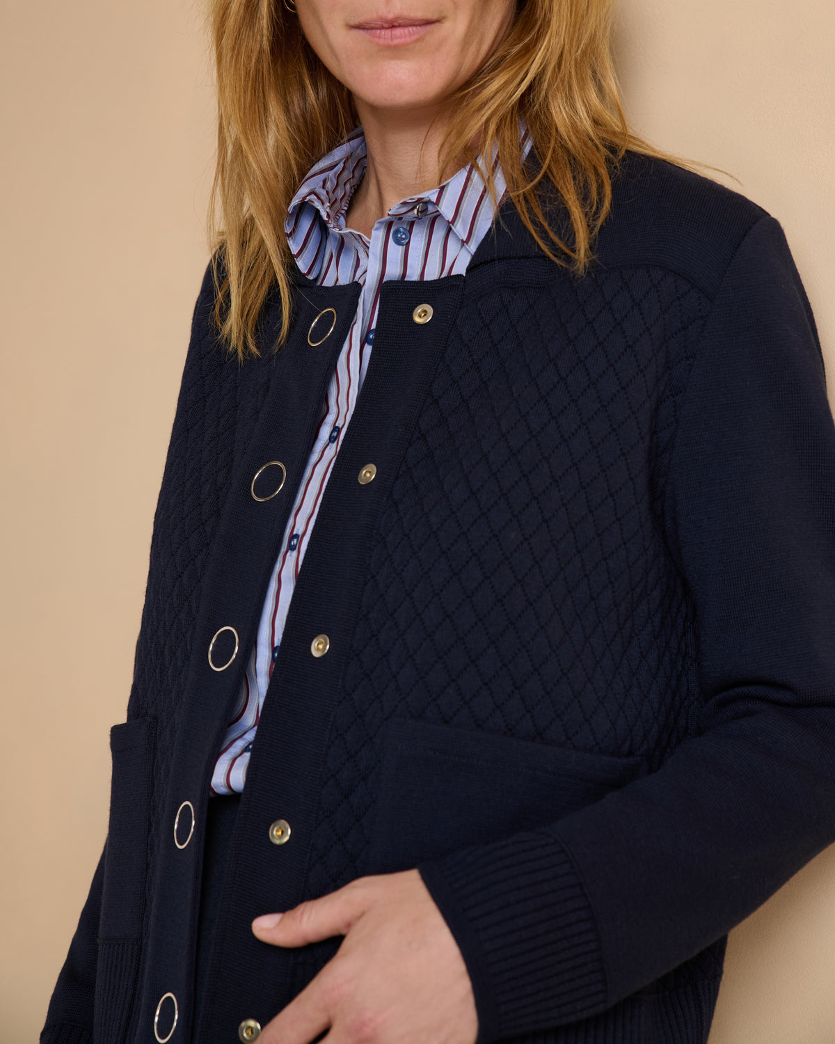 Veste bleu marine en laine boutonnée VIOLAINE1927/14002/319