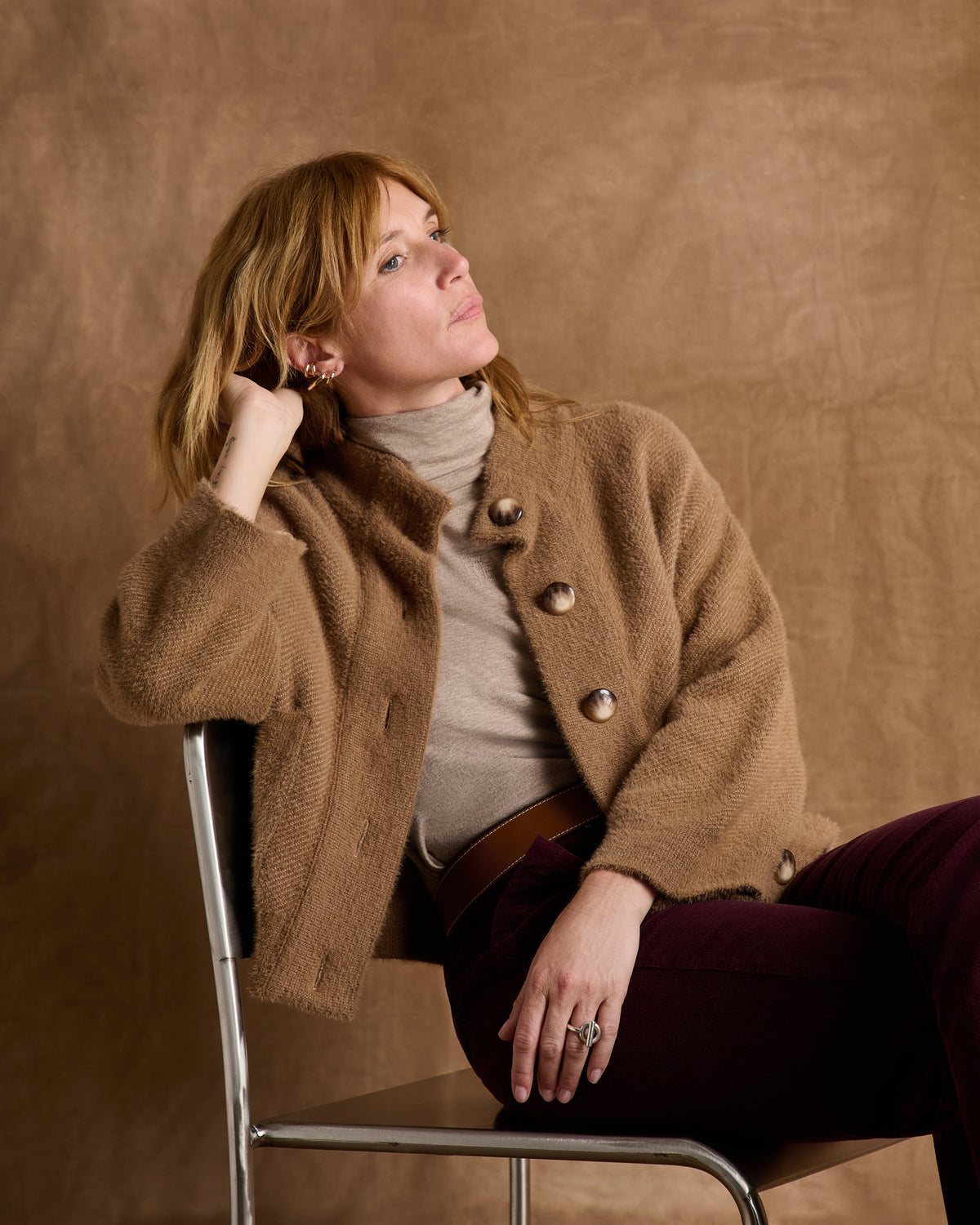 Veste courte marron boutonnée col montant VOGUE/14015/791