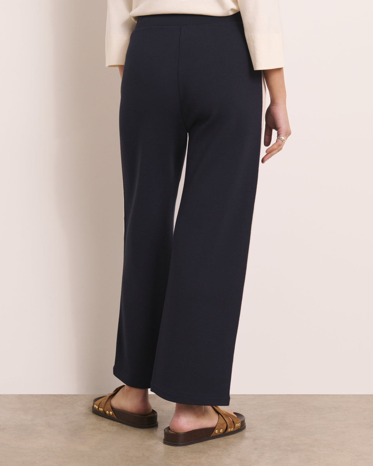 Pantalon bleu marine en maille milano stretch YACHT13/13139/313