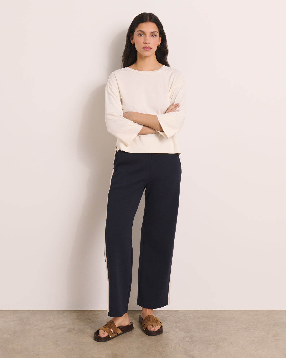 Pantalon bleu marine en maille milano stretch YACHT13/13139/313
