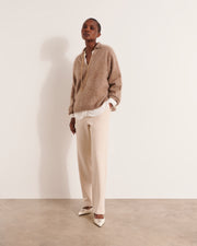 pantalon large en lainé mérinos beige naturel
