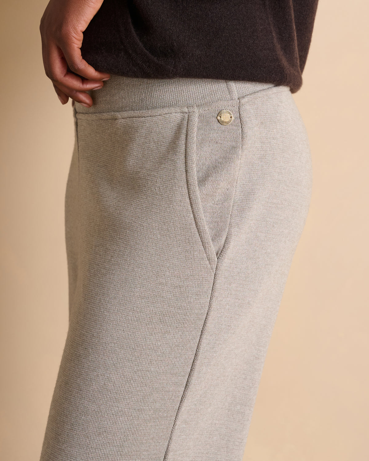 Pantalon beige large en laine mérinos YAULNE14/14126/790