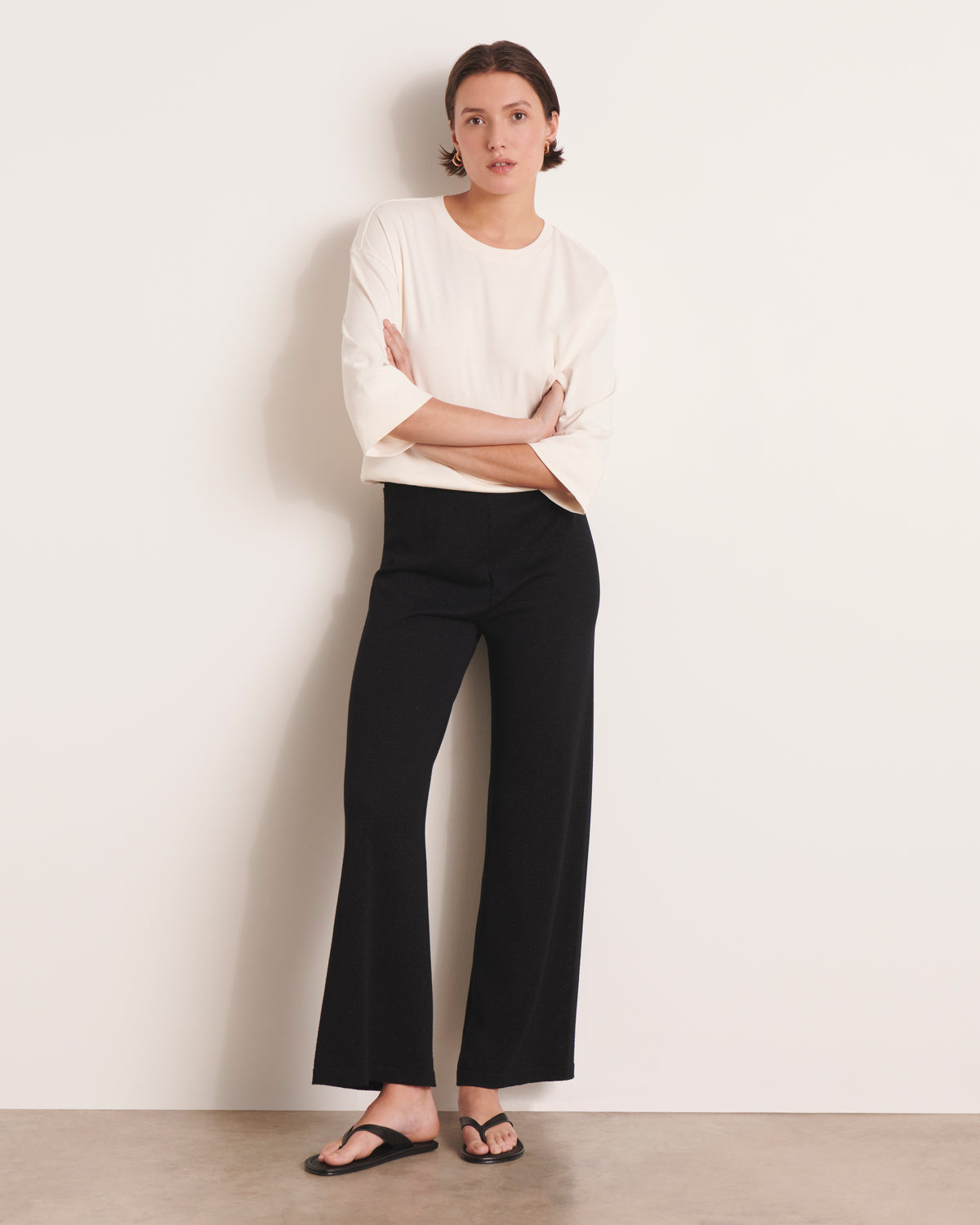 Pantalon large noir en maille jersey irisée YELLOW13/13157/921