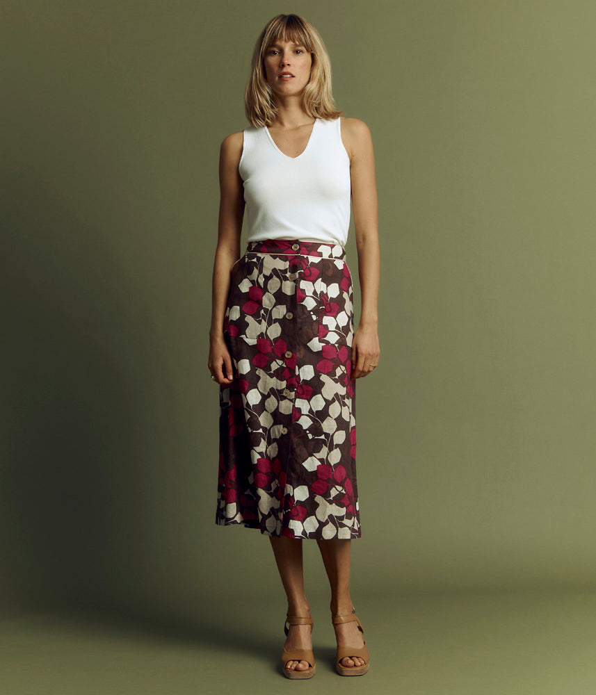 Jupe midi imprimée en lin JAMAR85/85323/650