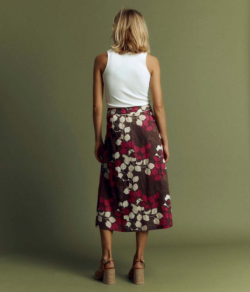 Jupe midi imprimée en lin JAMAR85/85323/650
